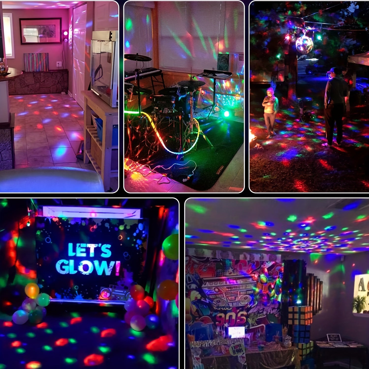 Luz de bola de discoteca LED de 7 colores, alimentada por USB, material ABS negro para fiestas y eventos