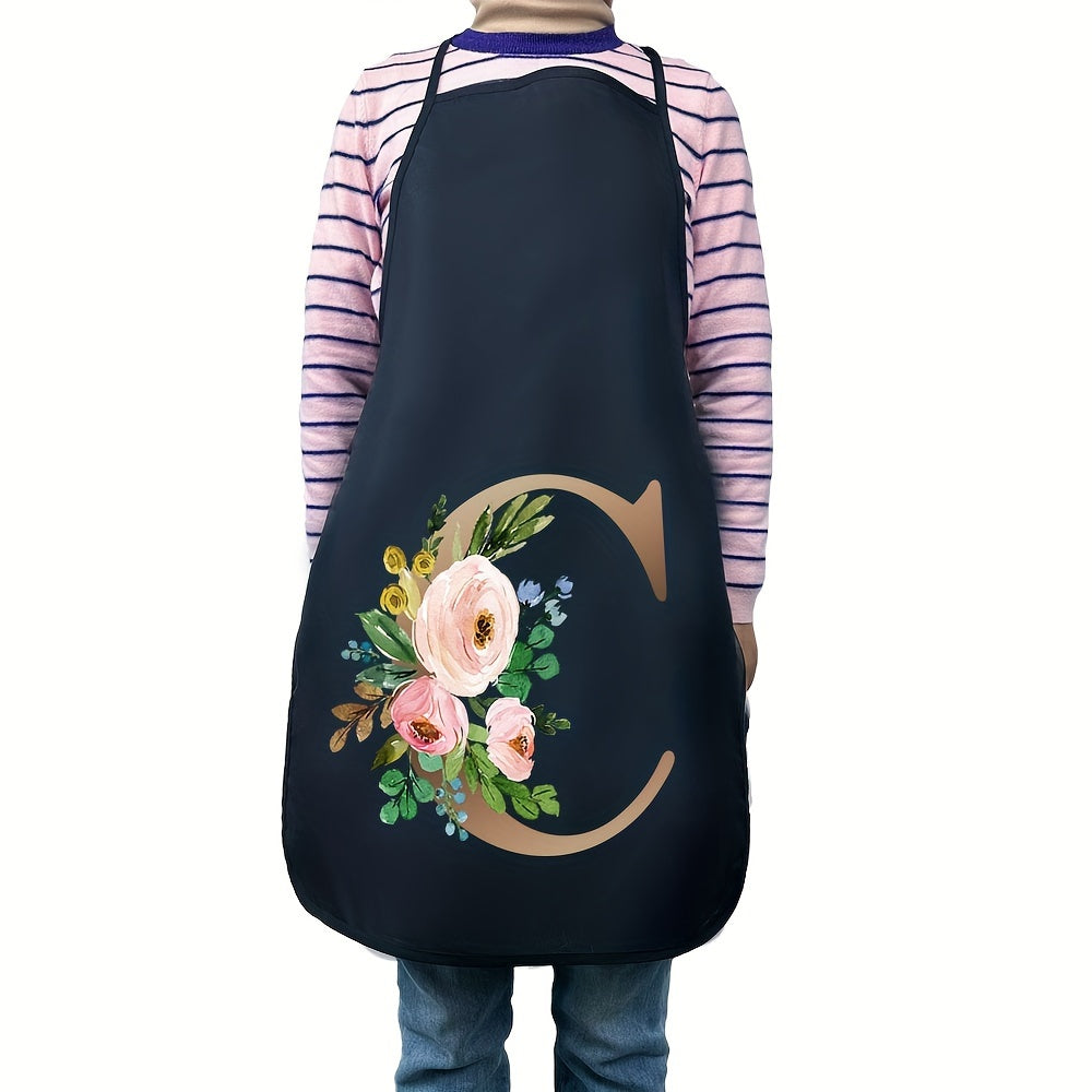 Women's Floral Polyester Kitchen Apron with Letter Print and Monogram