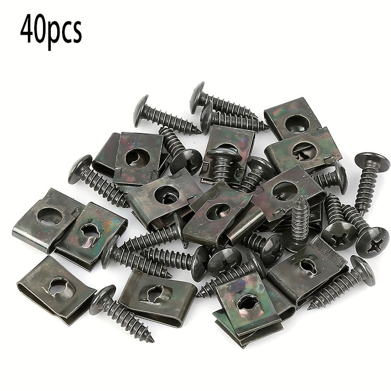 40 piezas de clips en U de metal y tornillos para coche, motocicleta, scooter, ATV, moped, bicicleta eléctrica