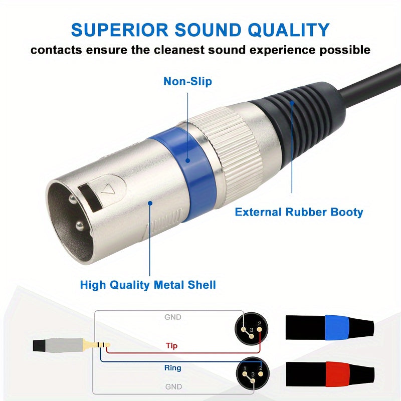 Gold-Plated 3.5mm to XLR Male Audio Cable Pure Copper Dual XLR Connectors for Mobile and PC