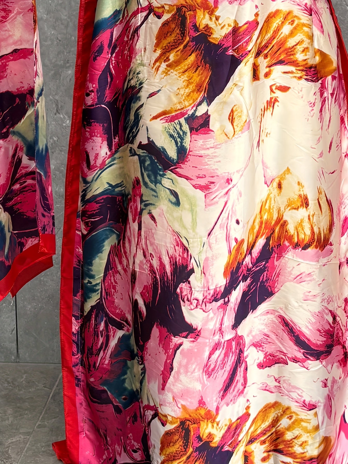 Plus Size Turkish Robe With Scarf Floral Print Batwing Sleeves