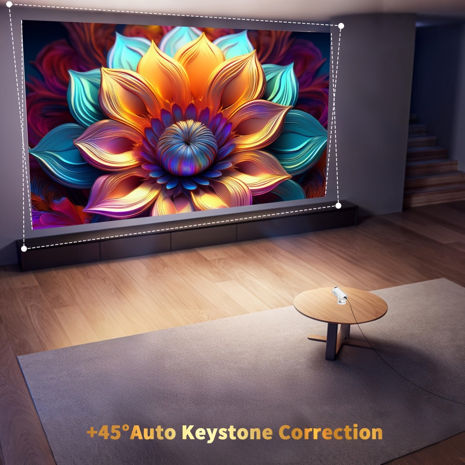 Mini WiFi6 Smart Projector with 1080p, Keystone Focus, Tabletop Mount