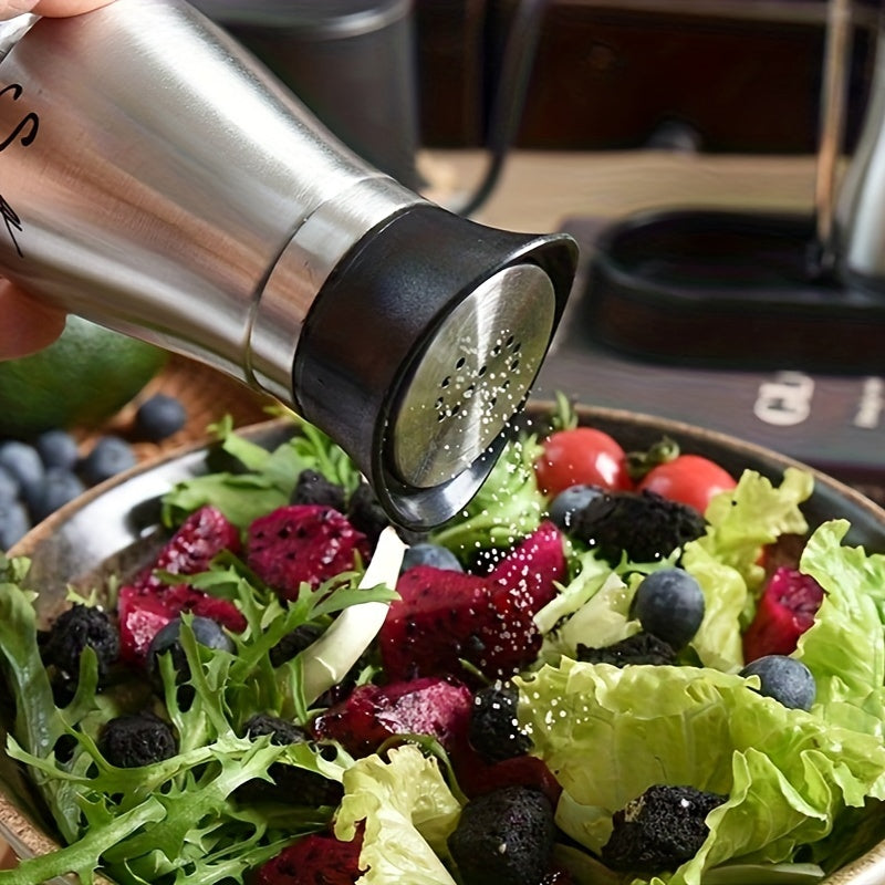 Set of 2 Glass Salt and Pepper Shakers with Holder, 4 oz Refillable Stainless Steel Lids