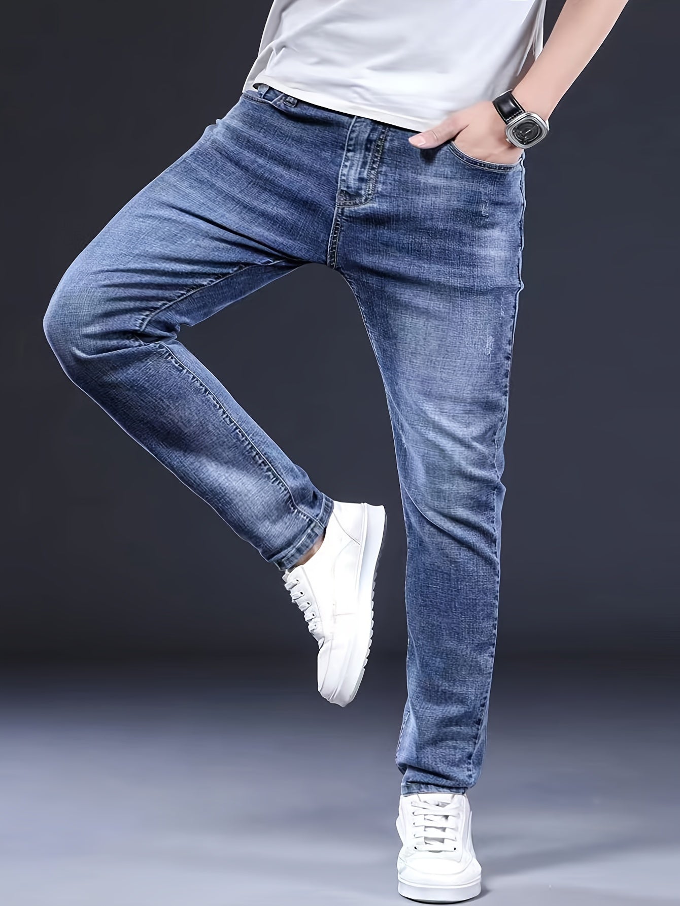 Men's Regular Fit Denim Jeans Solid Color Woven Cotton Polyester Spandex All-Season