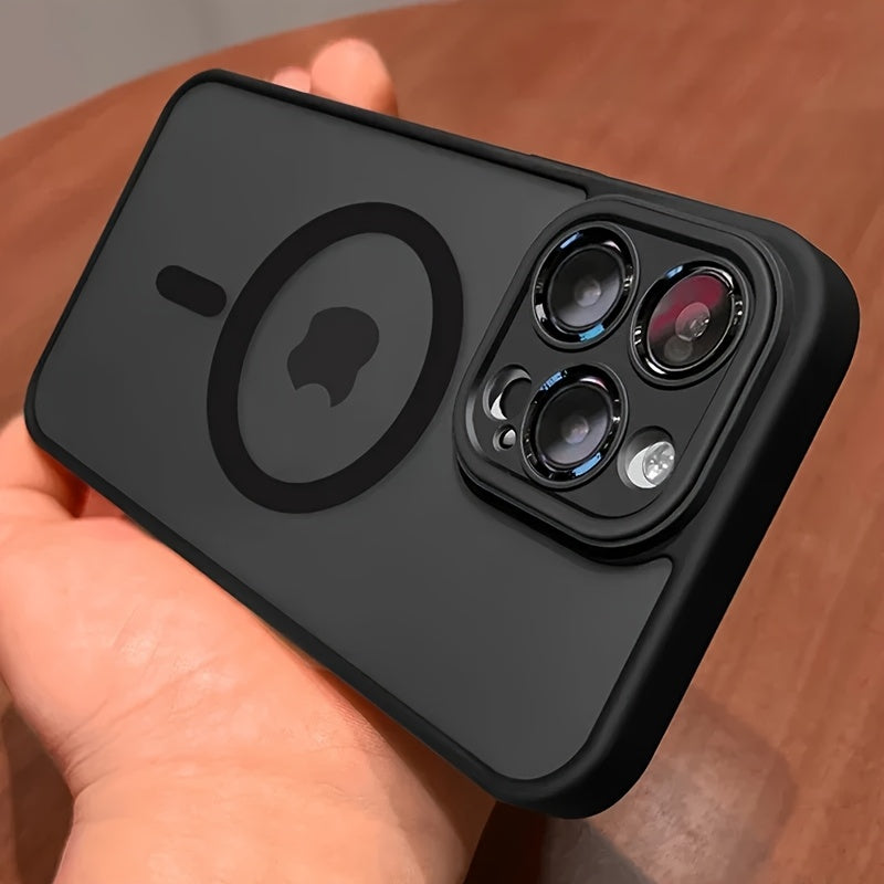 Magnetic Wireless Charging Phone Case for iPhone 11 Pro Max and Newer Matte Translucent Shockproof PC Armor Lens Protection