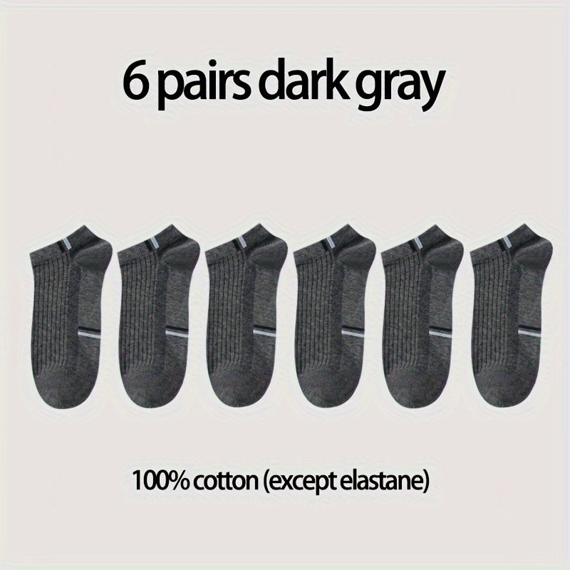 Men's Cotton Blend Ankle Socks 6 Pairs Lightweight Breathable Stretch Comfort