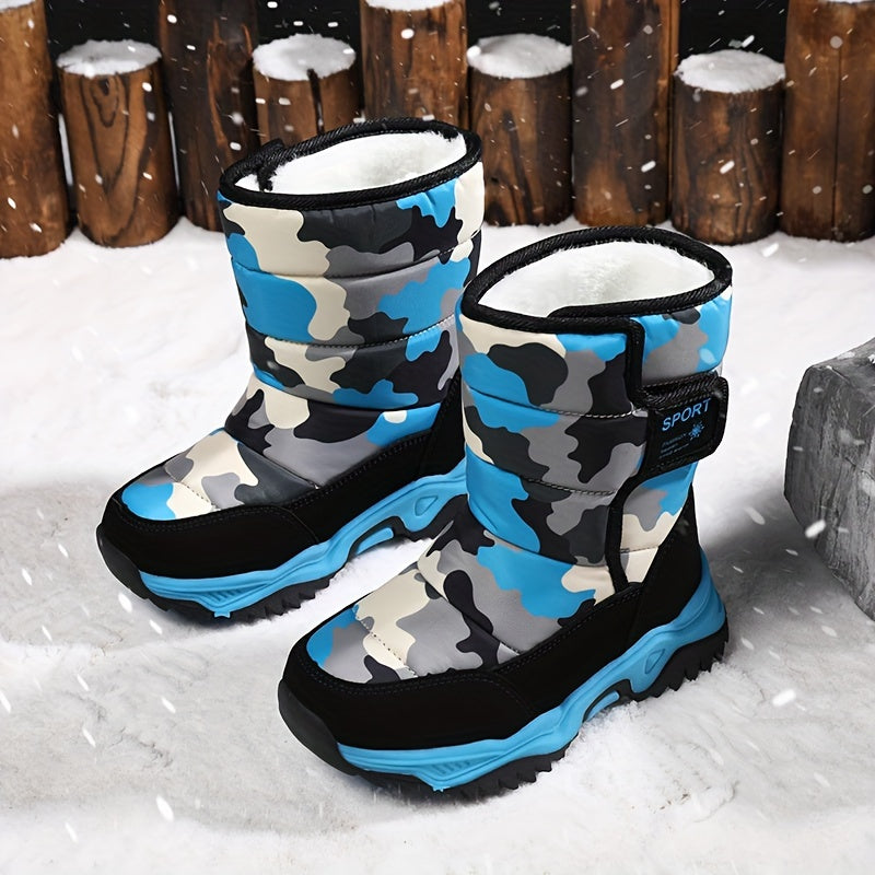 Kids Winter Boots Waterproof Non-Slip High Top Camo Pattern for Boys and Girls