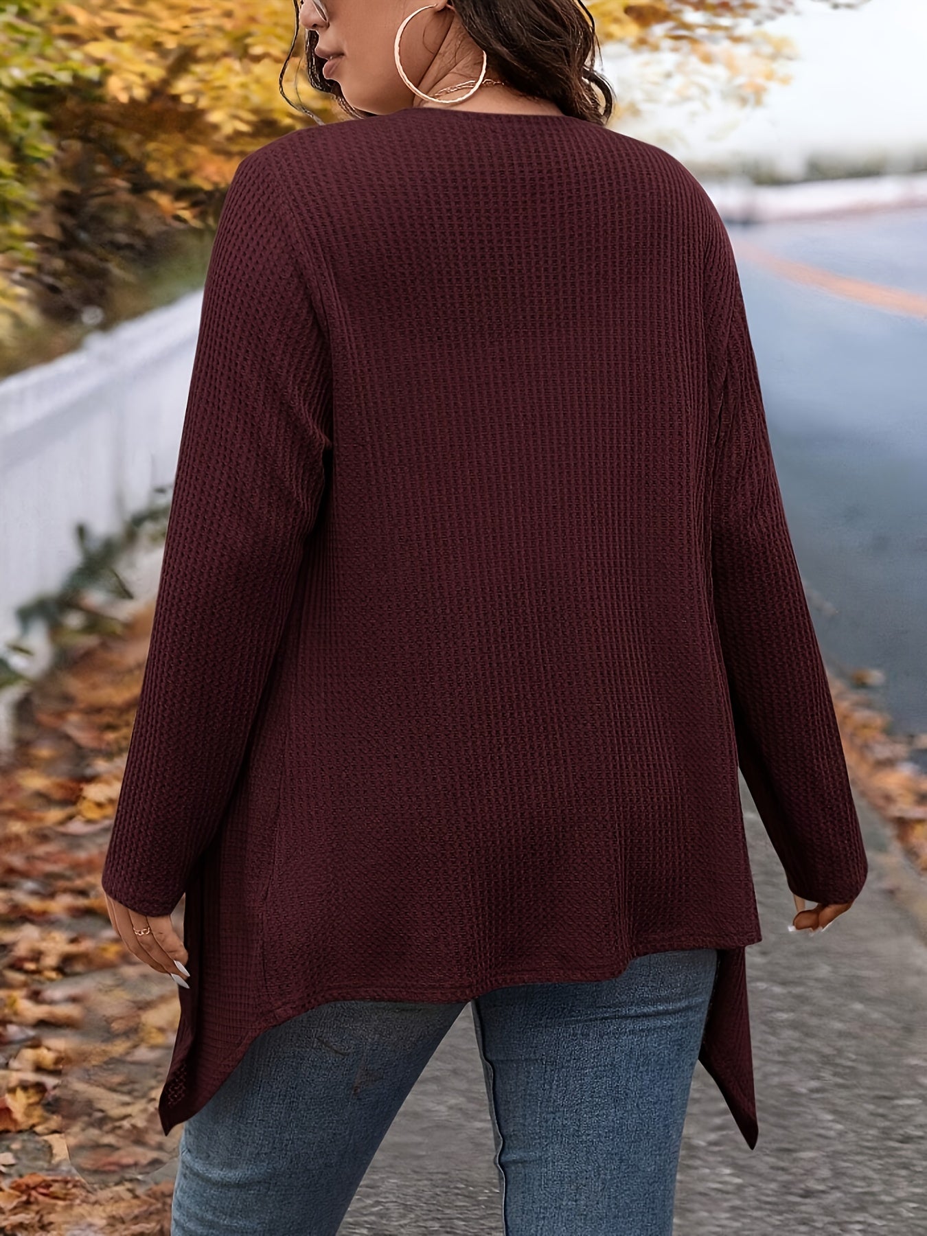 Plus-Size Women's Asymmetrical Hem Cardigan Long Sleeve Open Front Solid Color Layering