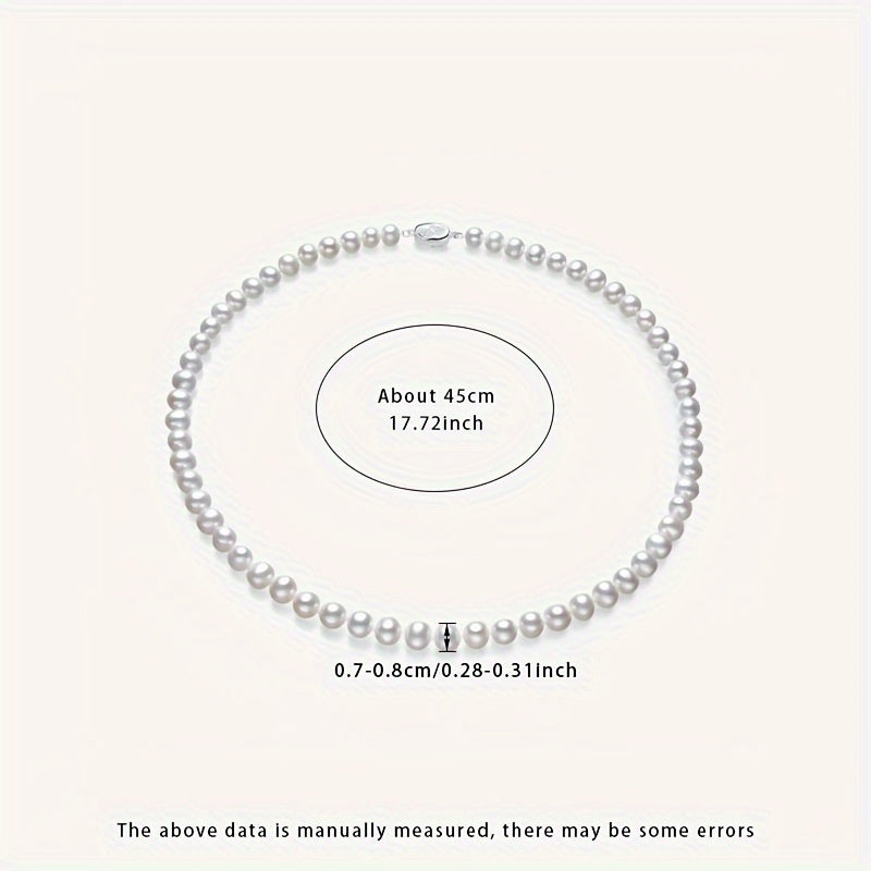 Silver Freshwater Pearl Necklace for Women 7-8mm Lustrous White Pearls Gift Box