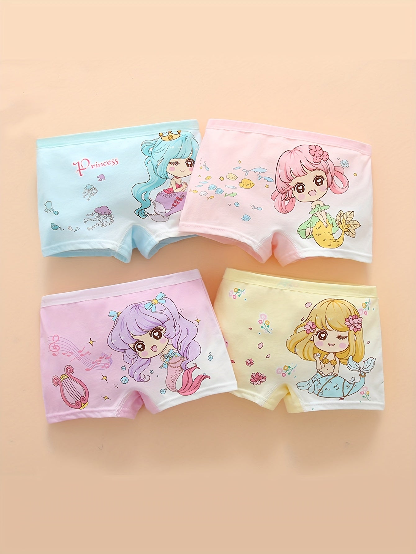 Girls Cotton Boxer Briefs 4 Pack with Heart and Plaid Prints for Children