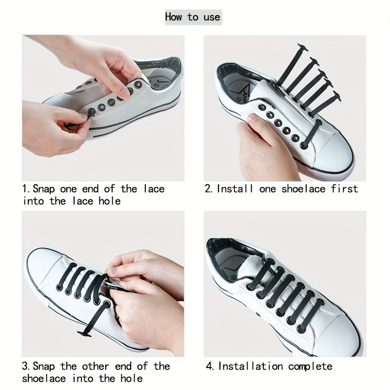Unisex Silicone No Tie Shoelaces Creative Lazy Shoe Laces 16 Pairs