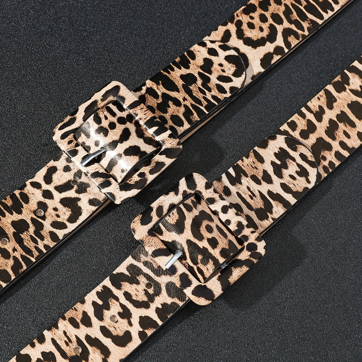 Women's Leopard Print PU Leather Belt with Square Pin Buckle for Jeans