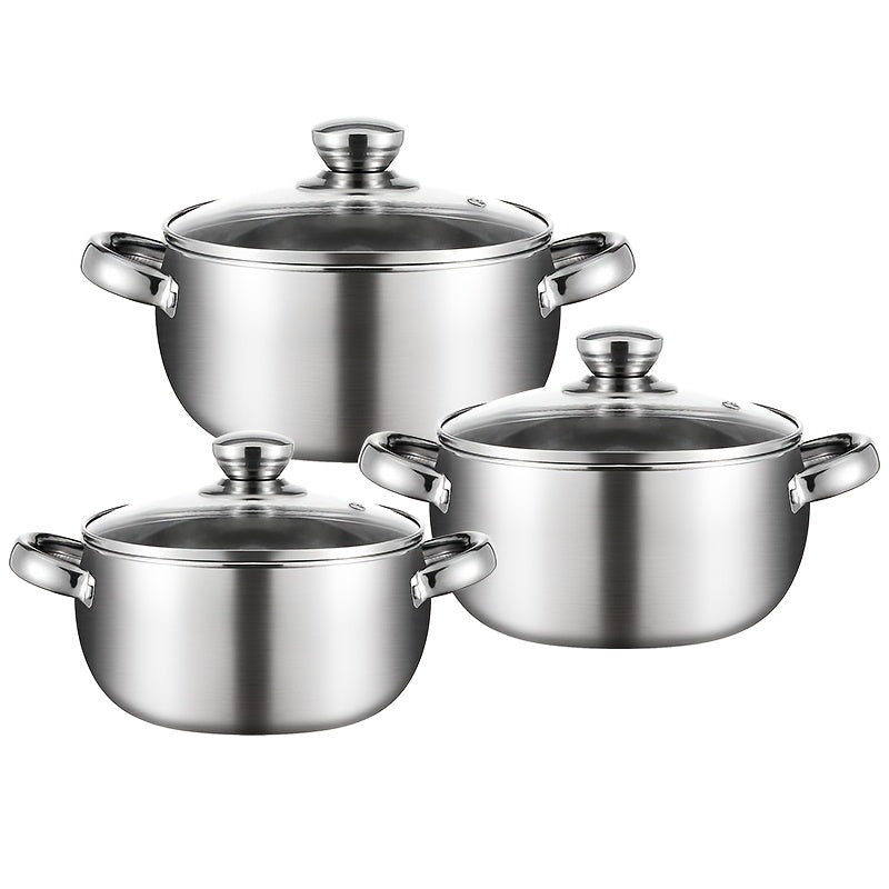 Stainless Steel Cookware Set of 6 Pots with Lids for Induction and Gas Cooking