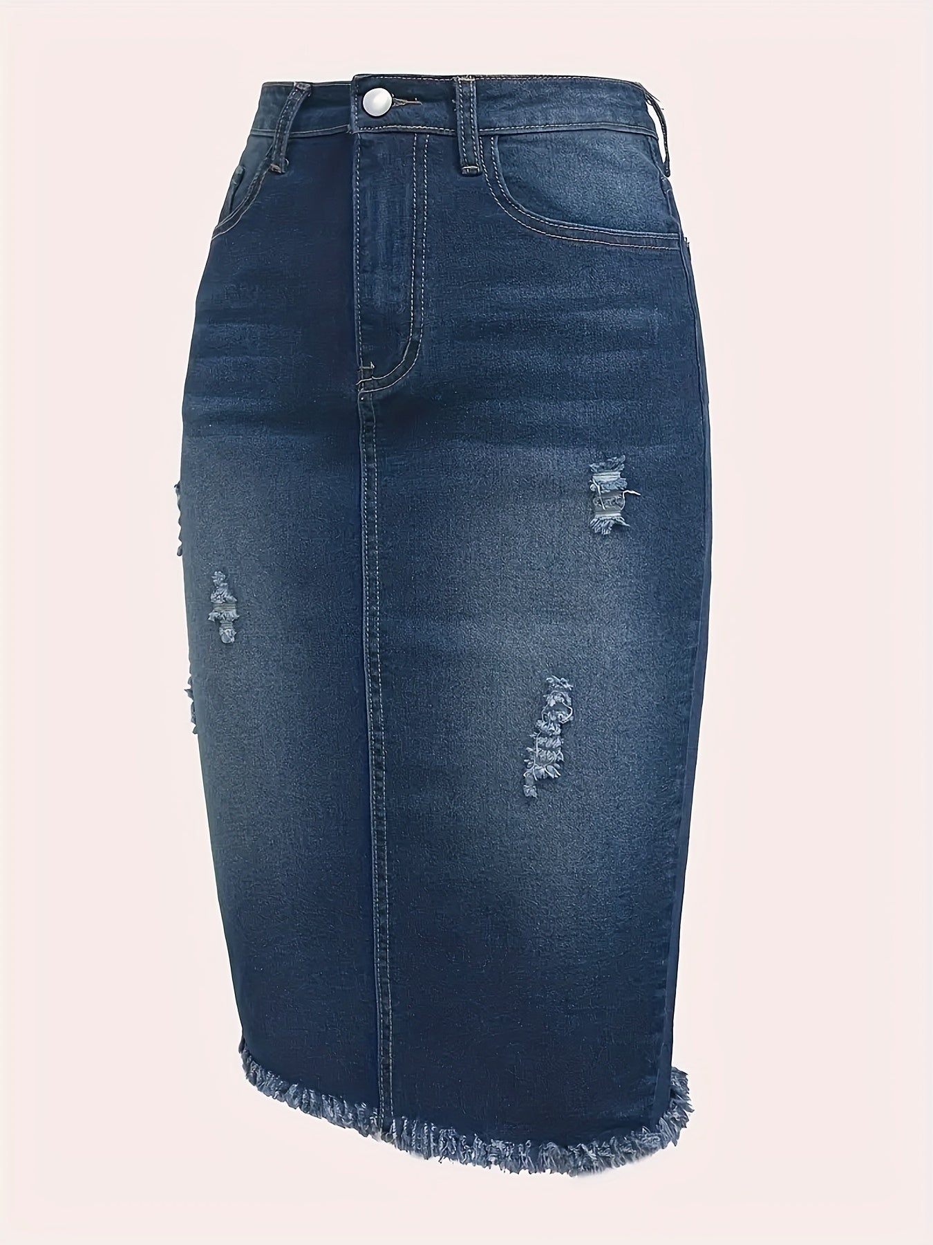 Миди-юбка из джинса в стиле бохо-шик для полных женщин с эластичным краем и необработанным краем