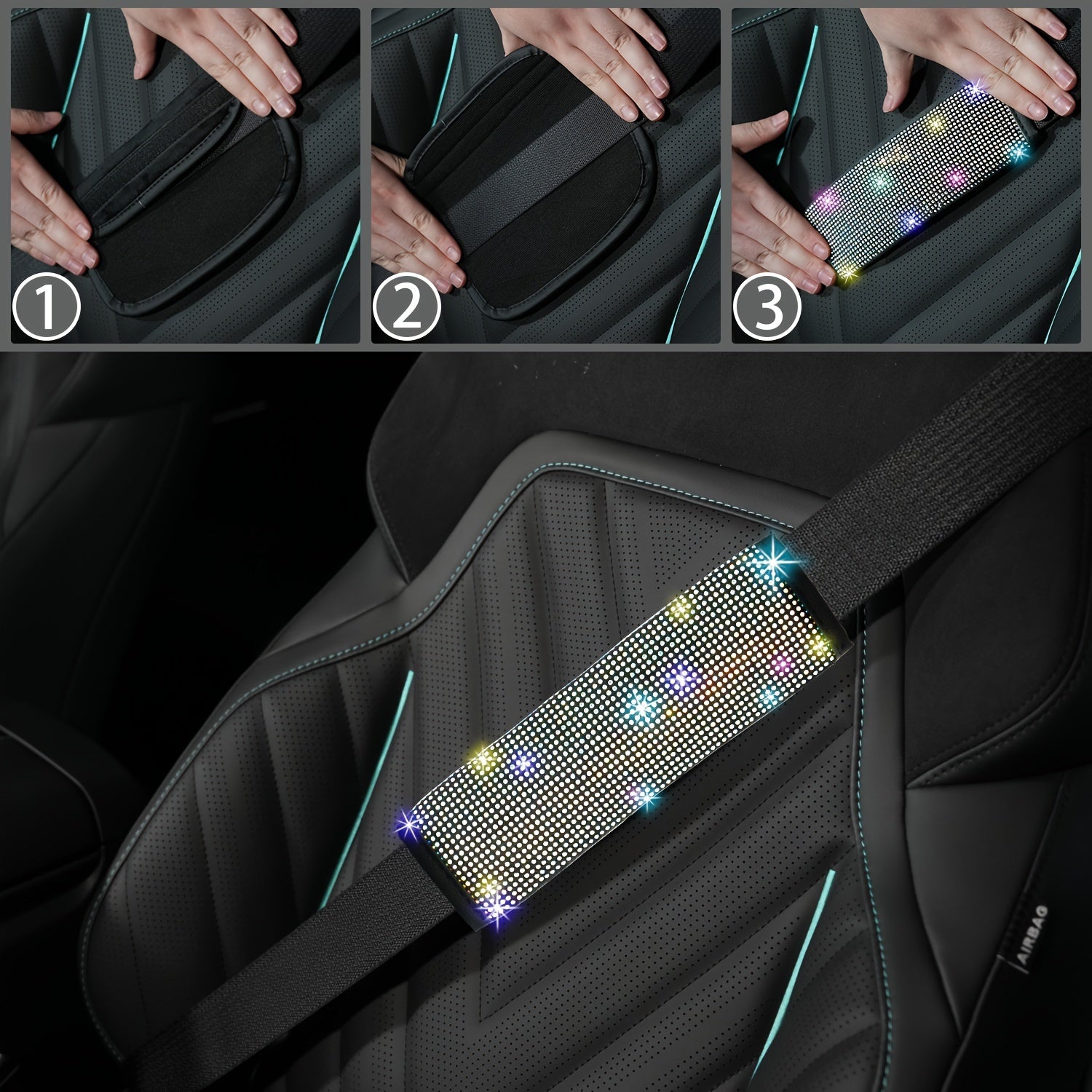 Juego de accesorios de bling para coche para mujer incluye funda para volante, posavasos y protectores de cinturón de seguridad