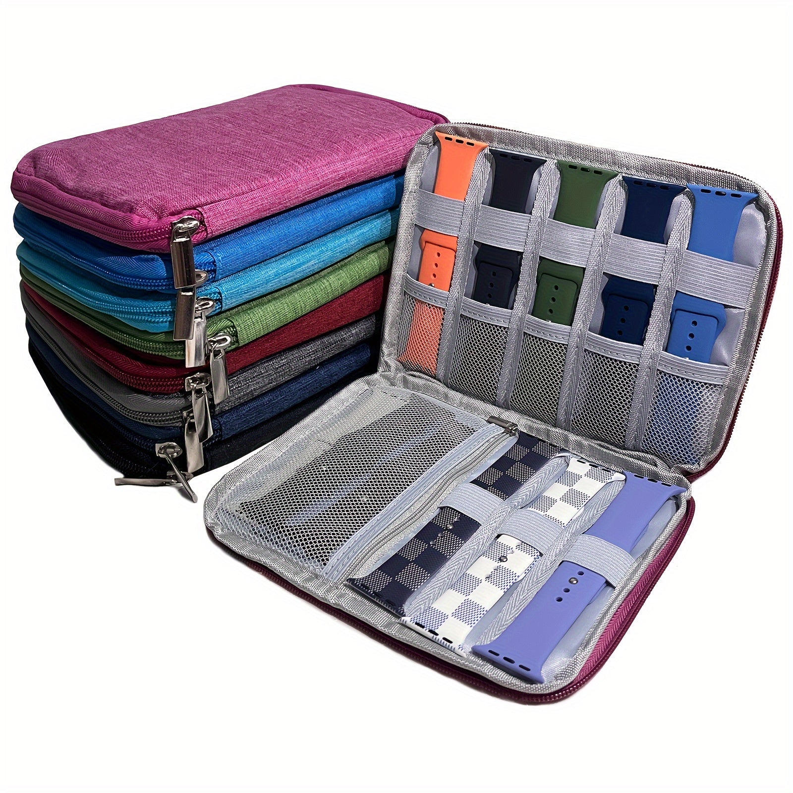 Sovg'alar uchun ideal tanlov: Apple Watch uchun ko'p funksiyali portativ sayohat soat tashkilotchisi. Ushbu quti tasma saqlash, soat tasmasi ushlagichi va tasmalar uchun sumka o'z ichiga oladi.