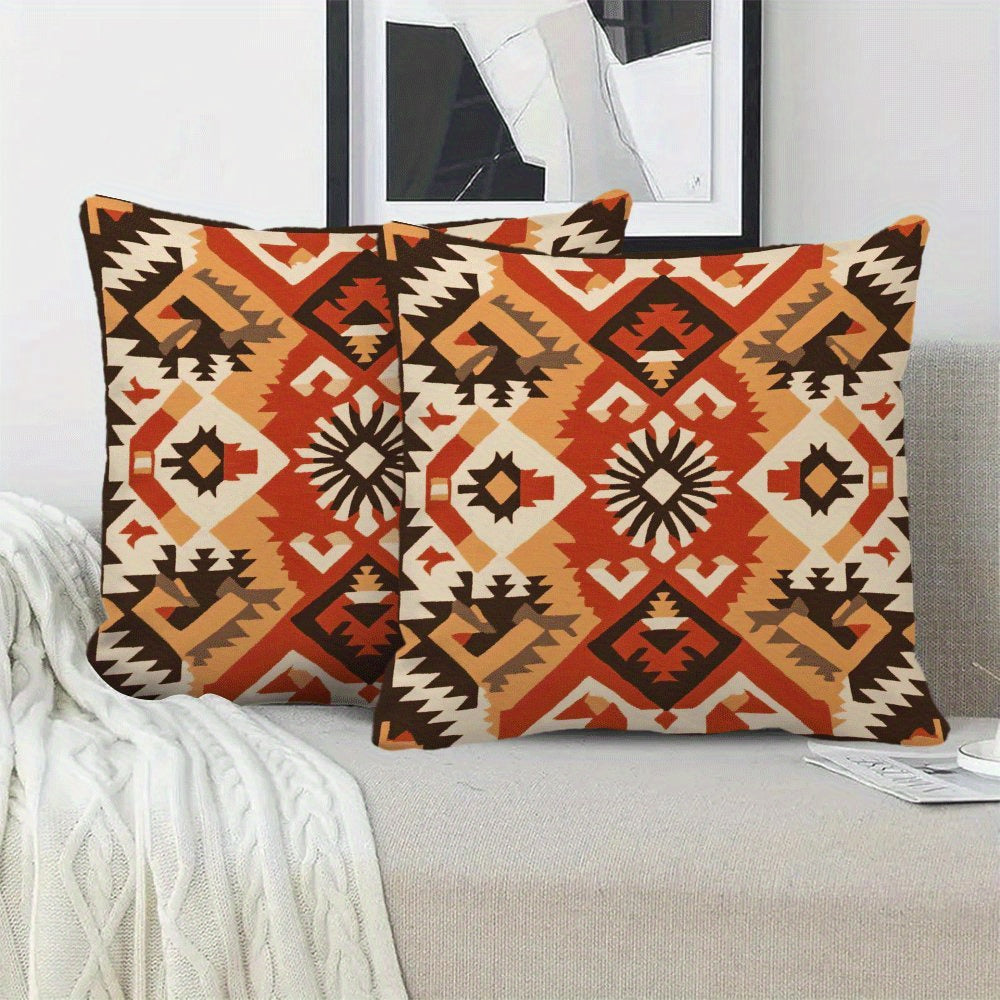 Bohemian Retro Geometric Flannel Pillow Cover 45.72x45.72 cm Zipper Washable Square Cushion Case