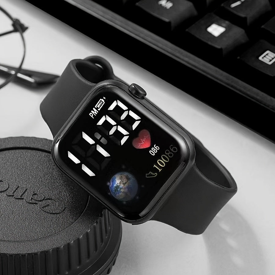 Reloj deportivo digital para hombres y mujeres con patrón de la Tierra en LED, que brilla en la oscuridad, resistente al agua 10m