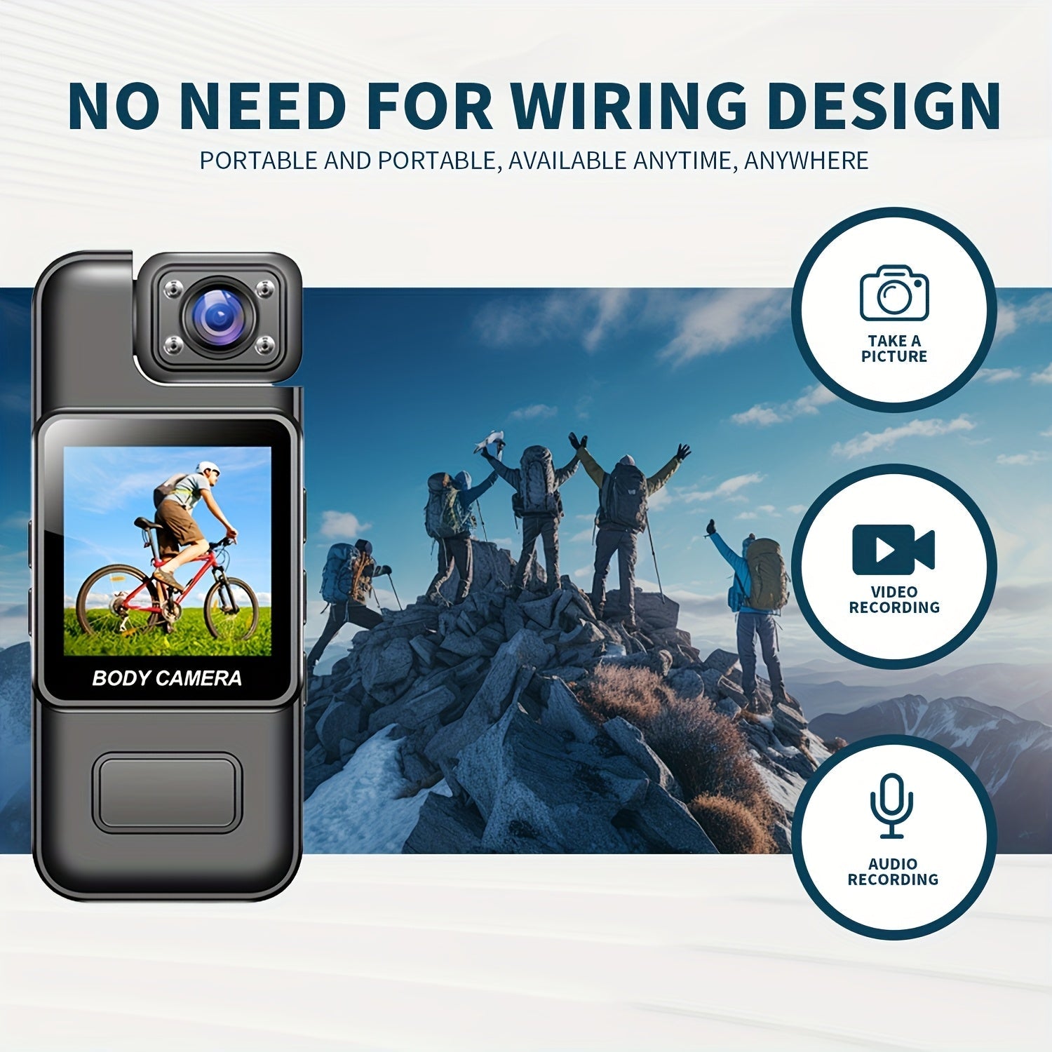 HD Body Camera with 180° Rotating Lens USB Rechargeable SD Card Compatible for Travel Sports Security