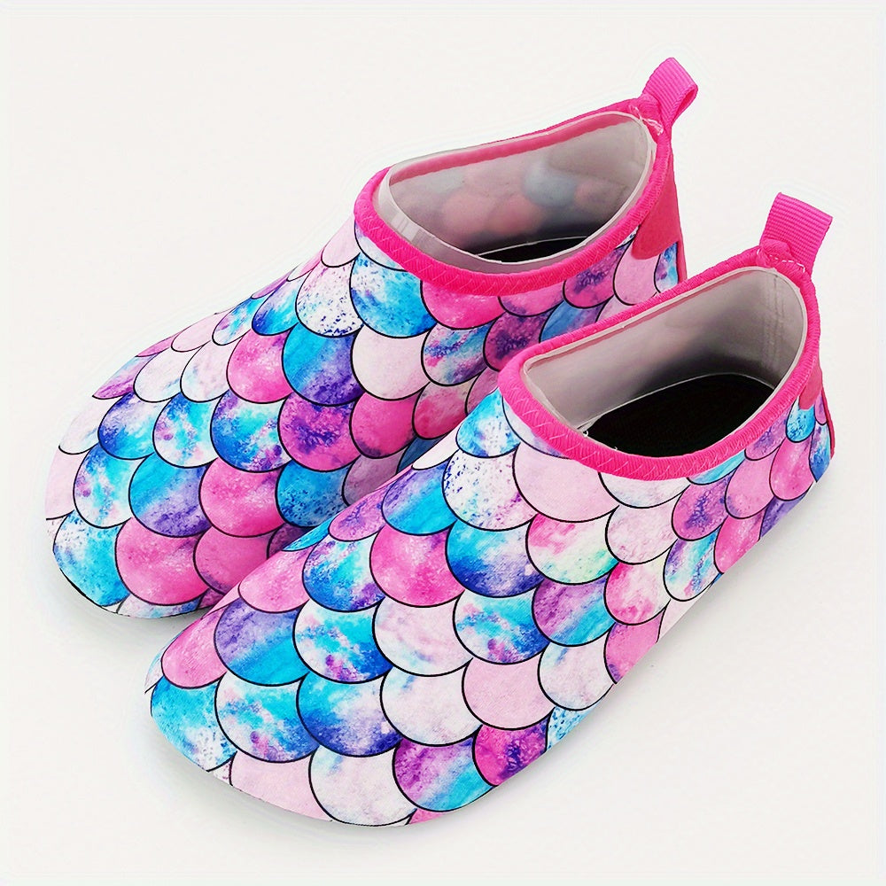 Toddler Girls Water Shoes Fish Scale Print Lightweight Summer Beach Slip-On