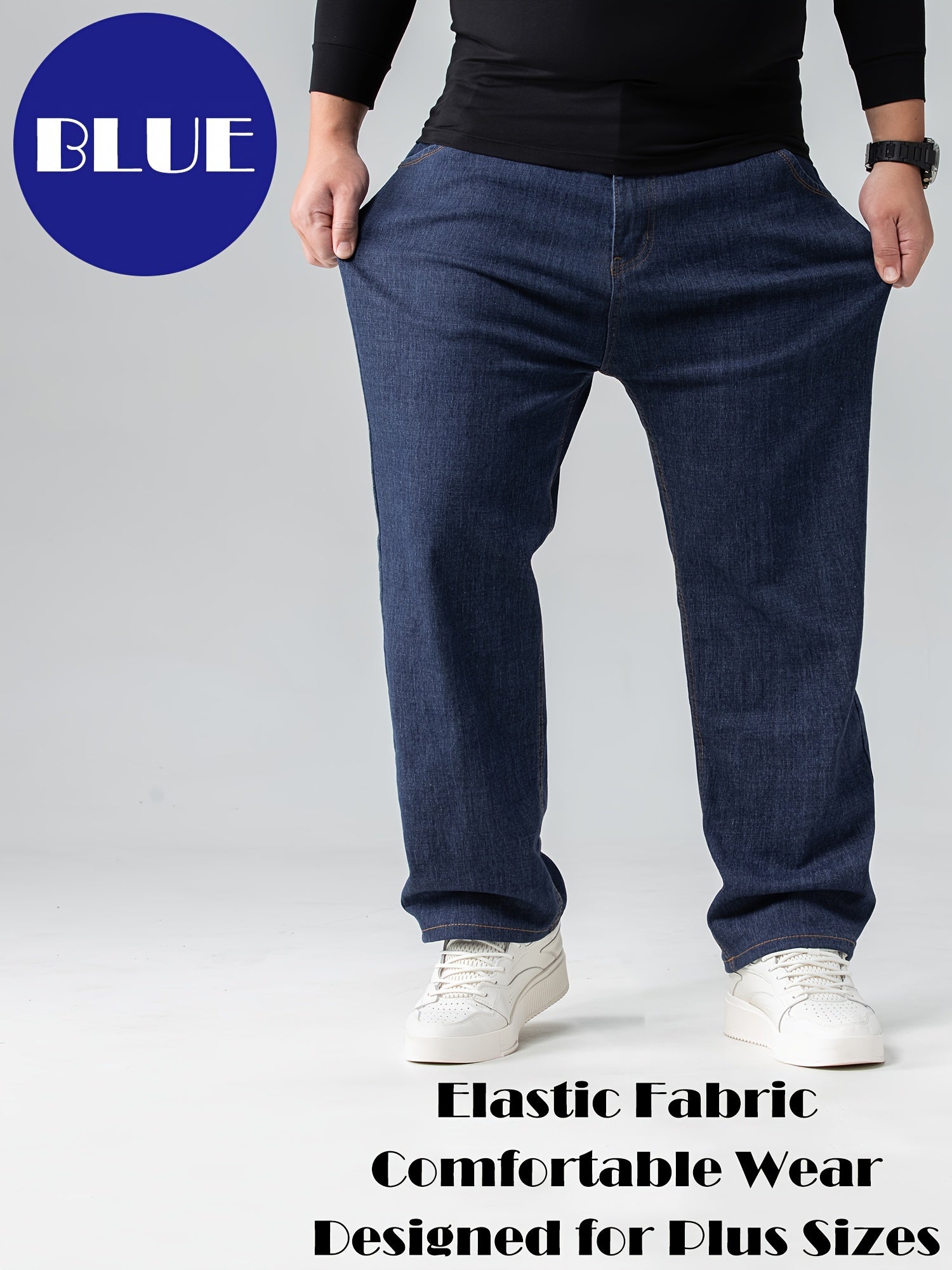 Men's Plus Size Straight Leg Jeans Cotton Blend Solid Long Pants for Spring Autumn