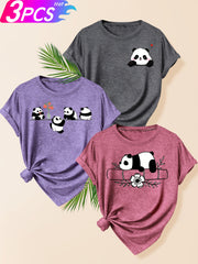 Women's Cotton Panda Pattern T-Shirt Summer Casual Short Sleeve in Multiple Colors