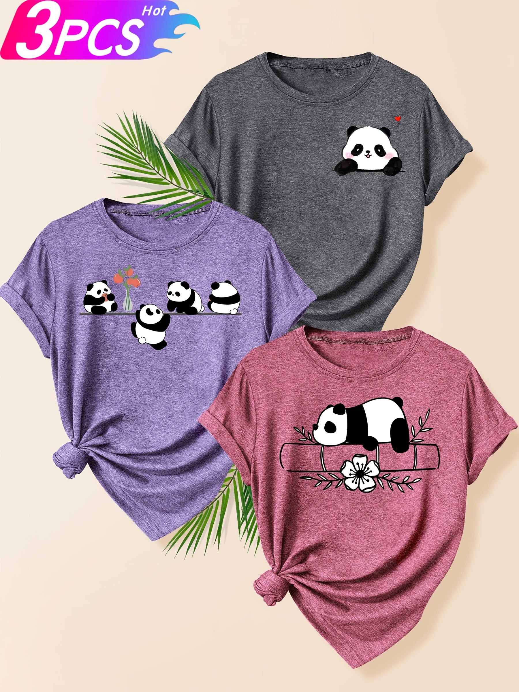 Women's Cotton Panda Pattern T-Shirt Summer Casual Short Sleeve in Multiple Colors
