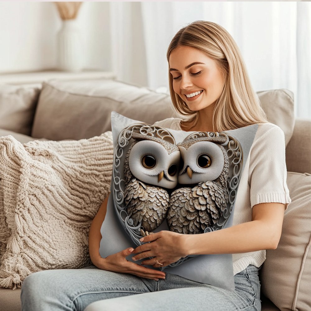 Owl Valentine's Day Pillow Cover 45.72cm Polyester Indoor Outdoor Decor