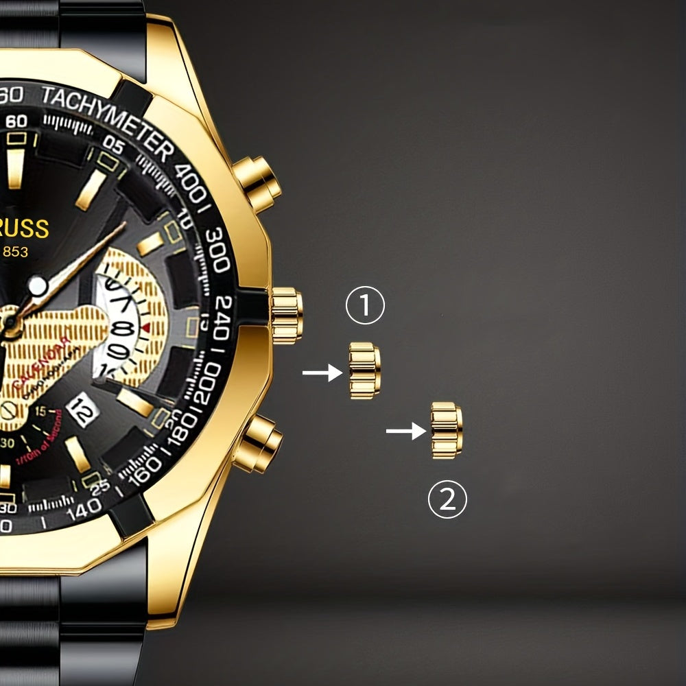 Men's Sports Watch with Luminous Hands and Double Calendar Display