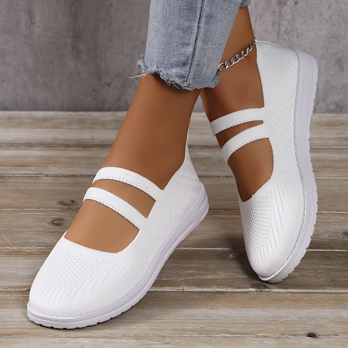 Women's Knitted Sneakers Ankle Band Lightweight Slip-On Walking Shoes