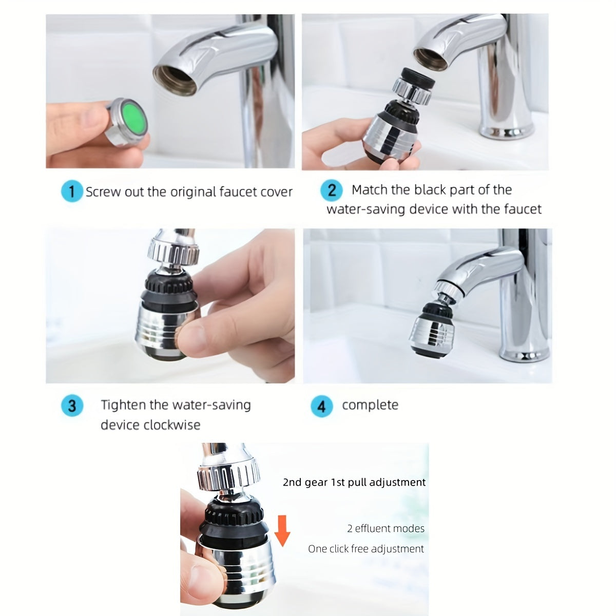 Adjustable Chrome-Plated Kitchen Faucet Aerator with Dual Modes Water-Saving