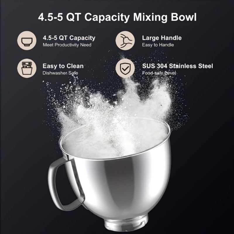 Stainless Steel Mixer Bowl for Stand Mixers 4.5-5 Qt with Handle