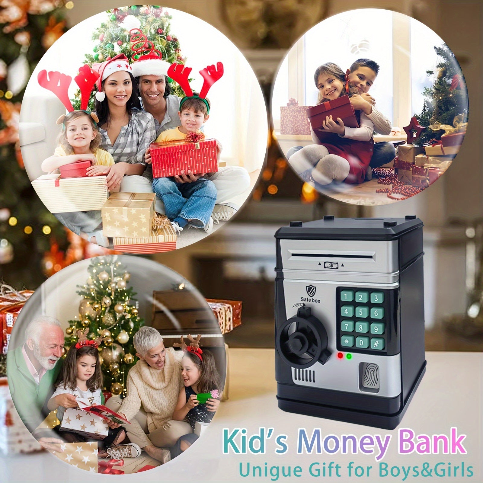 ABS Resin Piggy Bank for Kids with Password Lock Black 6+ Gift Holiday Birthday