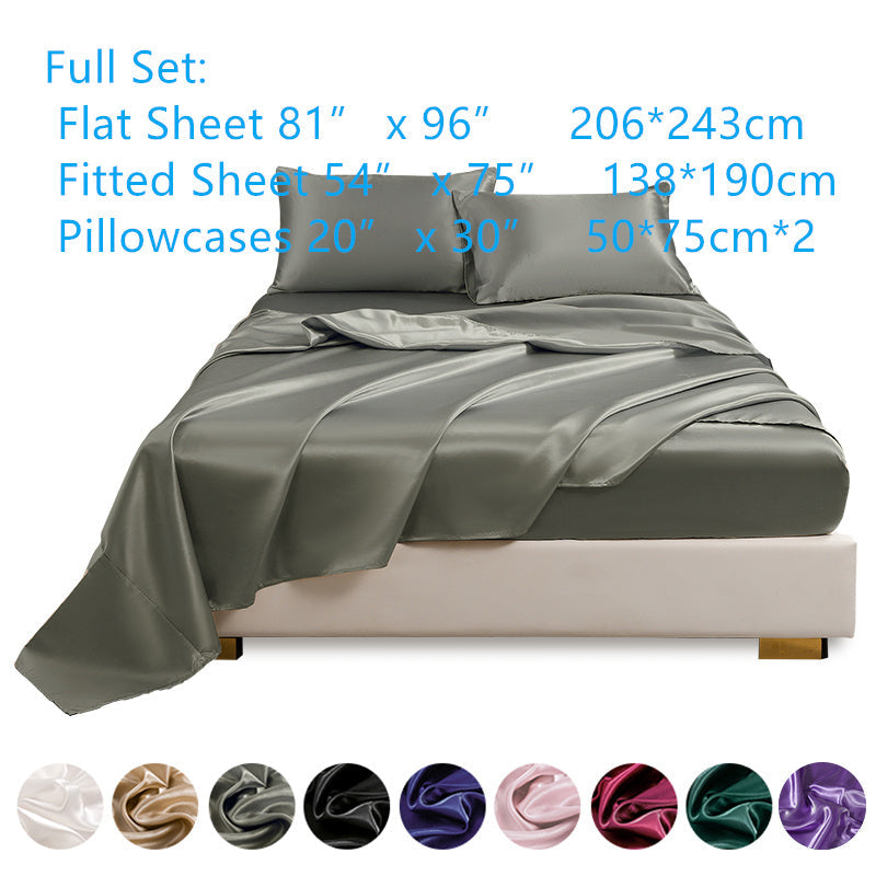 Juego de 4 sábanas de satén para ropa de cama incluye sábana superior, sábana ajustable y fundas de almohada, lujoso dormitorio, habitación de invitados