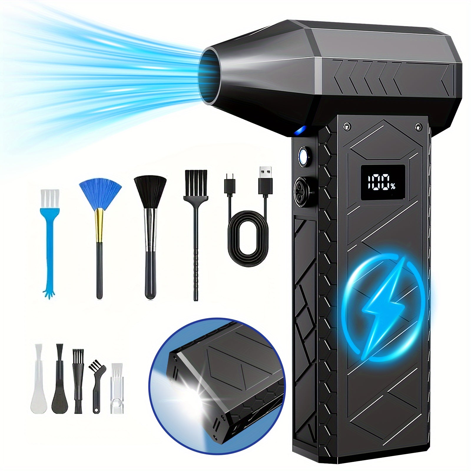 Electric Air Duster with 9 Nozzles USB Rechargeable 10000mAh Lithium Battery Dust Snow Removal