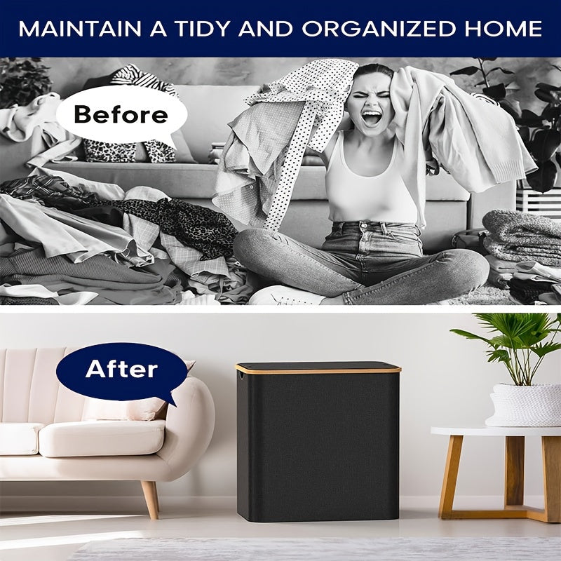 Gran cesta de ropa plegable con tapa y asas, capacidad de 150L para almacenamiento de ropa sucia