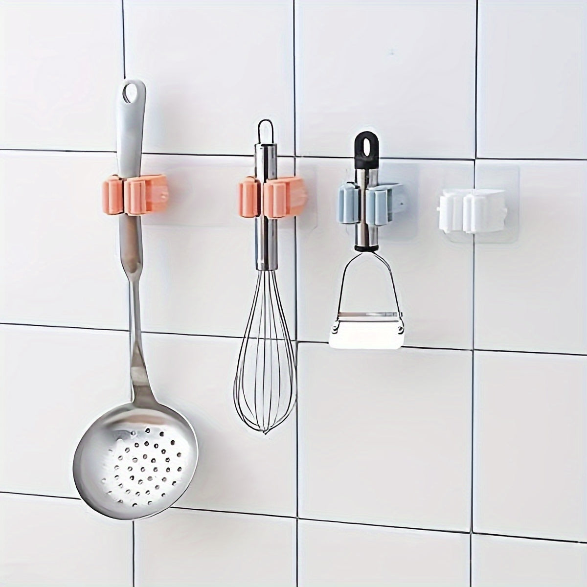 Estante de almacenamiento de pared de 4 piezas para mop, cepillo, escoba, ropa y utensilios de cocina