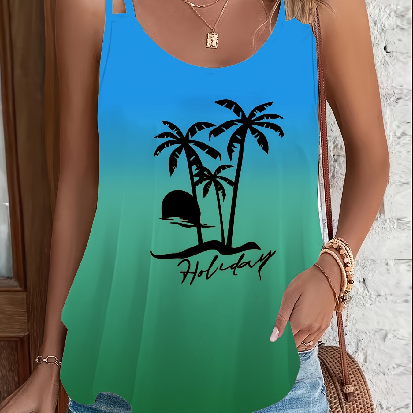 Женская градиентная майка-топ с принтом кокосового дерева