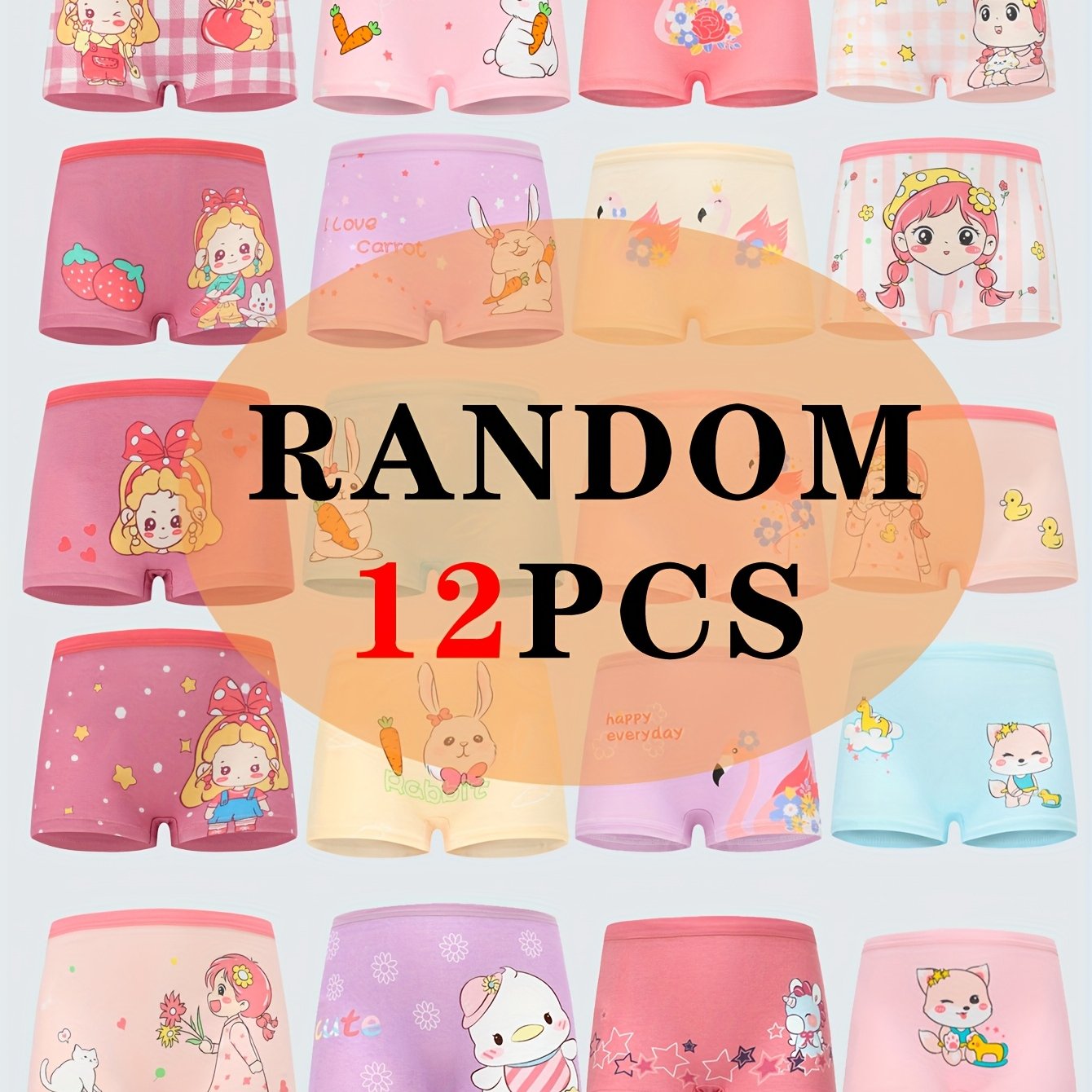 Girls Cotton Boxer Briefs with Cartoon Print Pack of 12 Breathable Comfortable