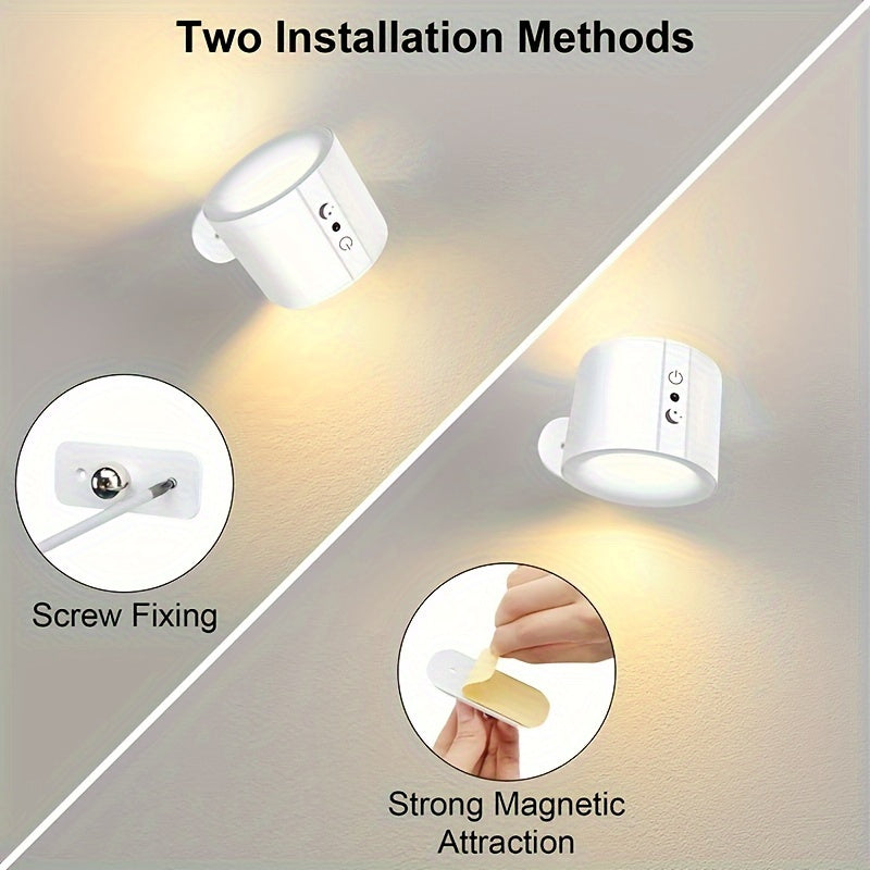 2-Pack Dimmable LED Wall Sconces with Touch Control Magnetic Ball 360° Rotation USB Rechargeable