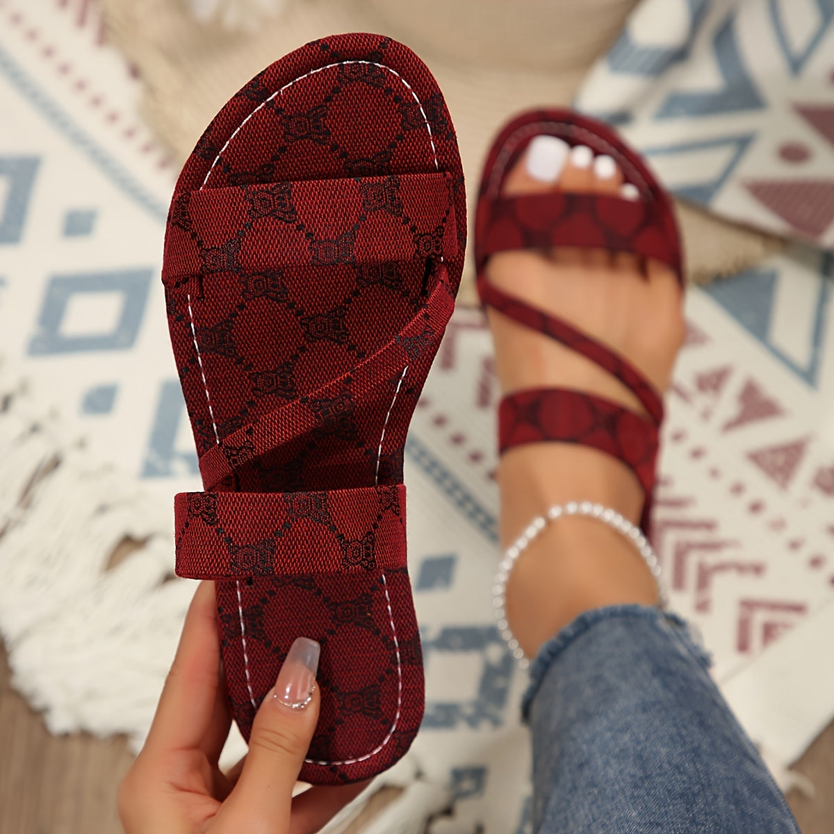 Women's Cartoon Print Slip-On Summer Slides Beach Casual Flat