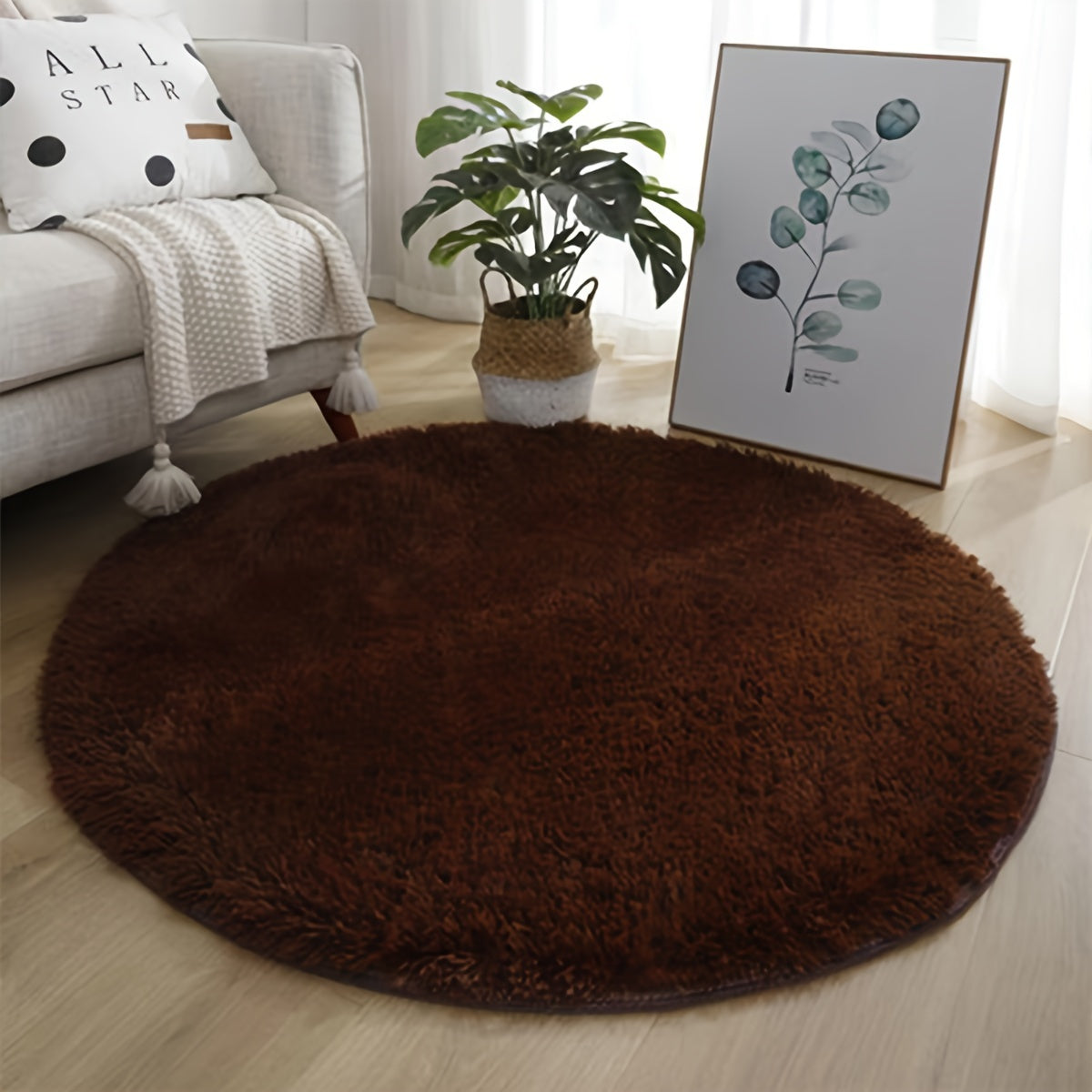 Soft Plush Round Area Rug Non-Slip Backing Machine Washable Indoor Decor