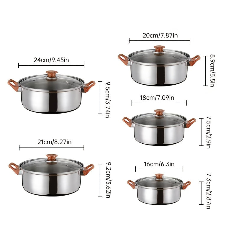 Stainless Steel Kitchen Set 10 Pieces Includes Soup Pot Milk Pot Kettle Durable