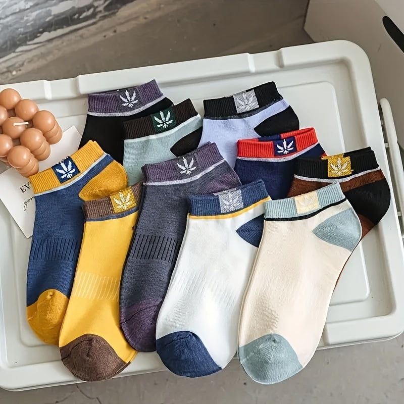 Men's Color Block Liner Socks 10 Pairs Breathable Soft Anti-Odor Summer Casual