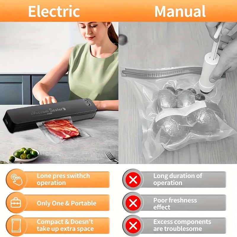Selladora de vacío compacta para uso doméstico, modos de alimentos secos y húmedos, enchufe europeo