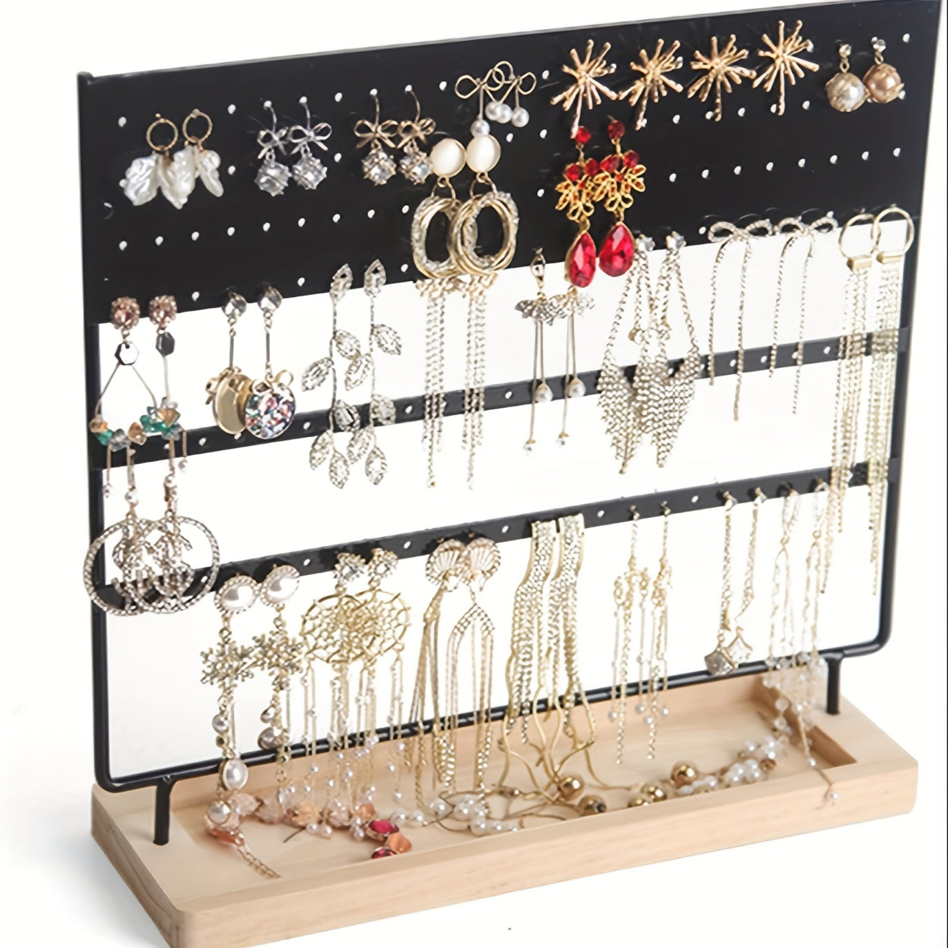 Wooden Earring Organizer Stand with 144 Holes Jewelry Display Rack