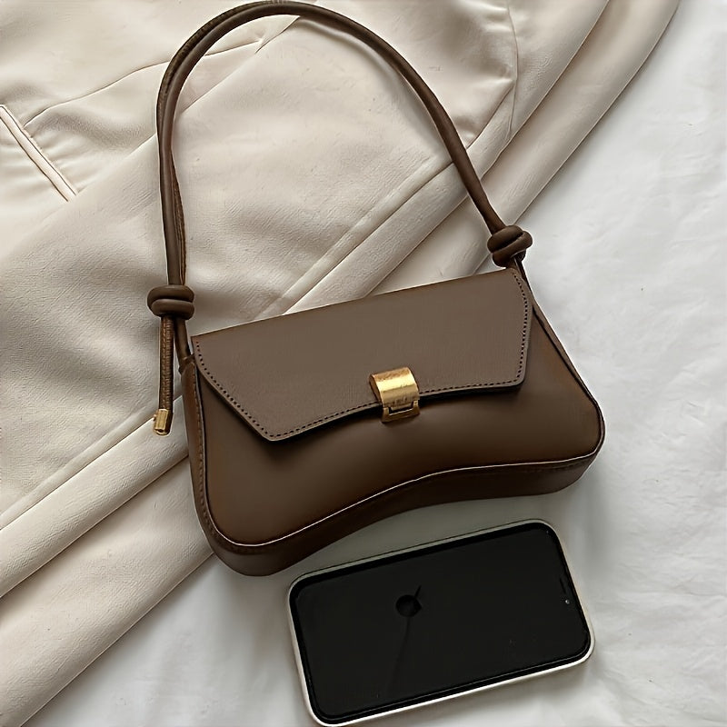 Women and Teenagers Brown PU Shoulder Bag with Flap Closure for Work School Travel