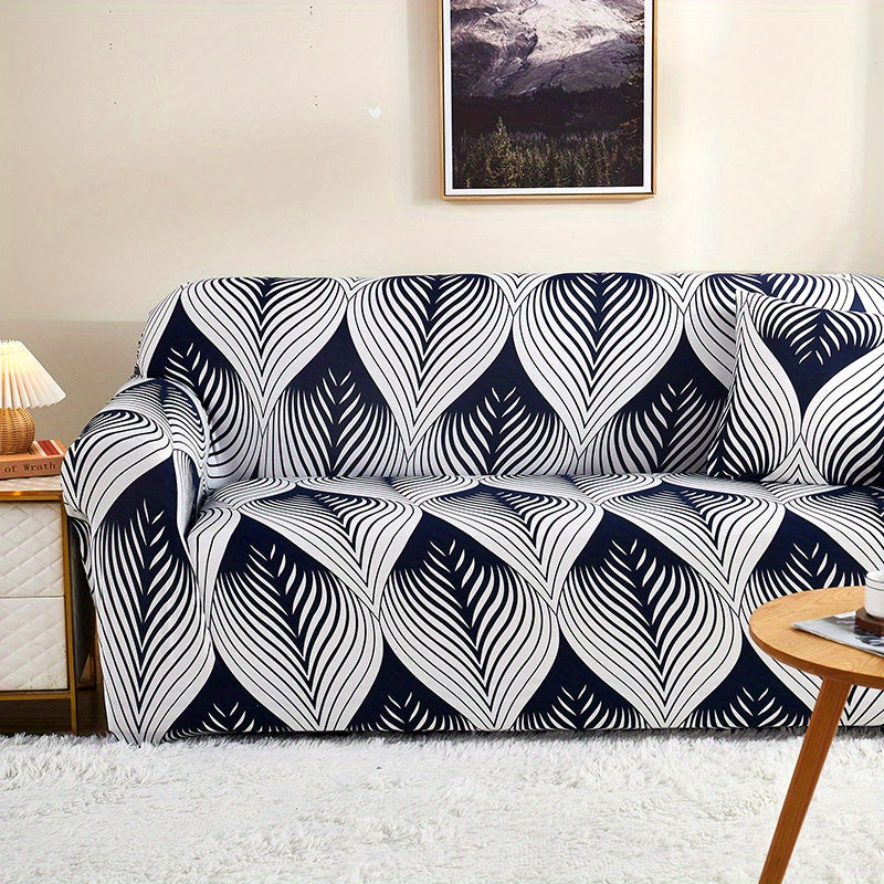 Современный чехол для дивана с эластичным закрытием, изготовленный на 95% из полиэстера и на 5% из спандекса. Машинная стирка, активная печать и качественная строчка. Подходит для кресел и секционных диванов, вес ткани 100-120 г/м².