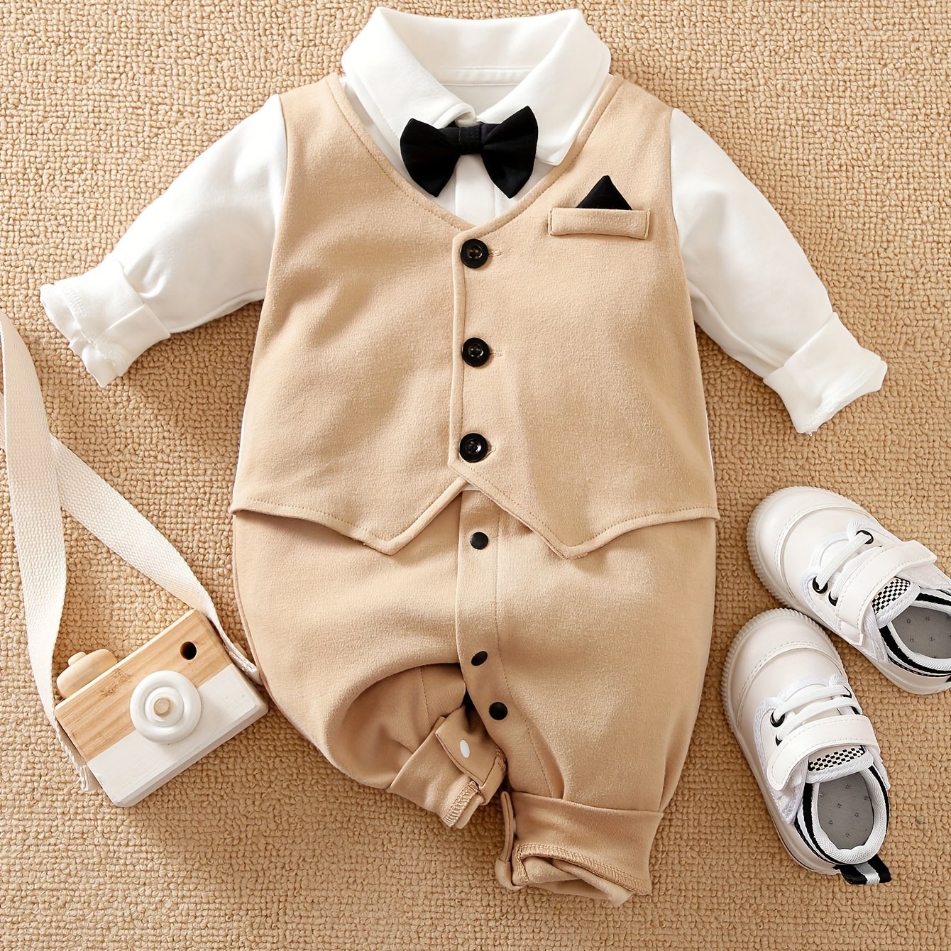 Baby Boy Romper Cotton Long Sleeve Bowknot Spring Fall Casual Regular Fit