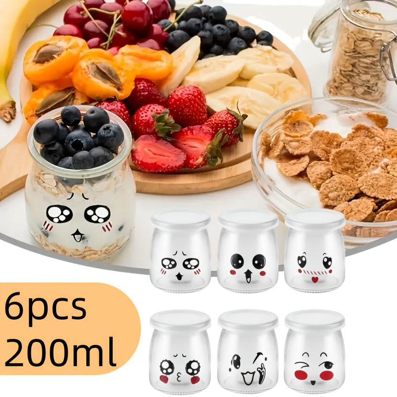 Набор из 6 стеклянных йогуртных стаканов по 200 мл с запечатанными крышками для рождественских украшений